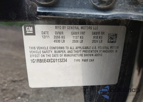 2012 Chevrolet Volt z USA, uszkodzony, nr VIN 1G1RB6E4XCU113234